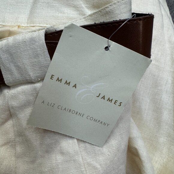Emma James Pants Womens Sz 16 Cream Linen Blend Belt VTG High Rise Straight NEW - Picture 4 of 11